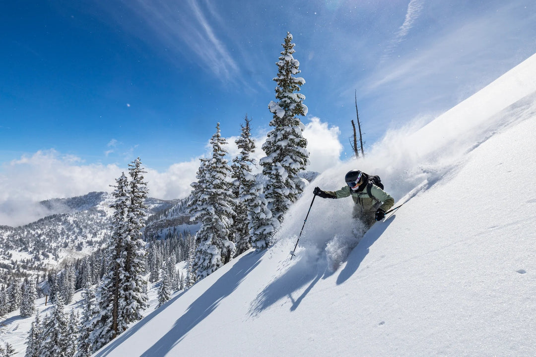 Skier skiing in Park City on ski rentals from Switchback Sports