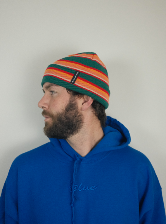 Blue Bison Striped Cuff Beanie