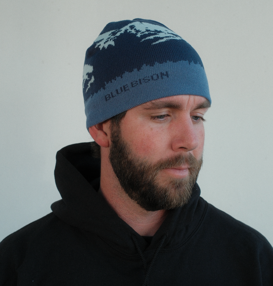 Blue Bison Mountain Peaks Skull Cap