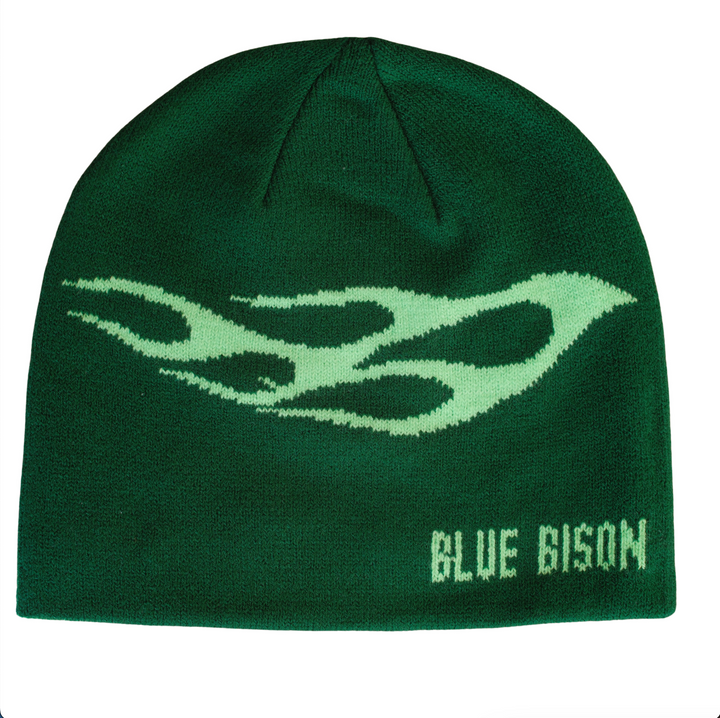 Blue Bison Flame Skull Cap Beanie