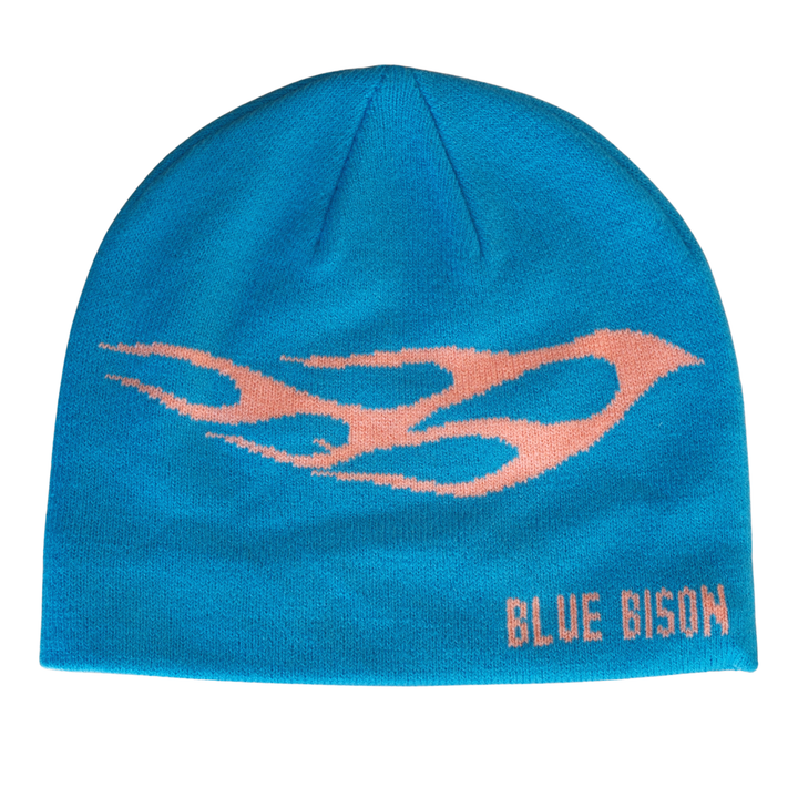 Blue Bison Flame Skull Cap Beanie
