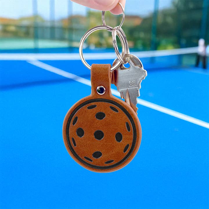 Leather Pickleball Keychain