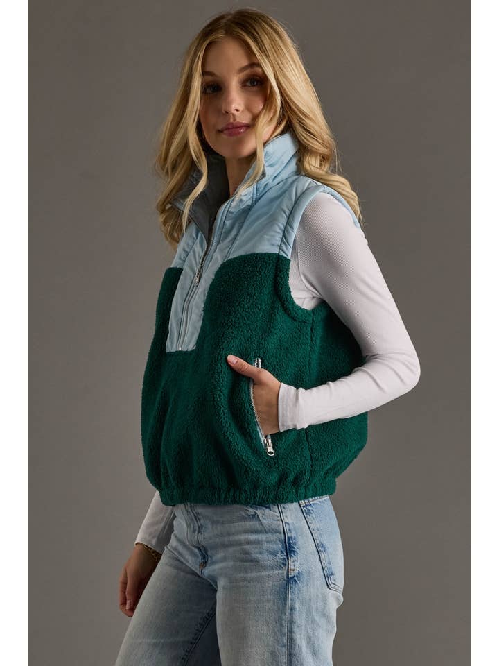 Colorblock Sherpa Vest